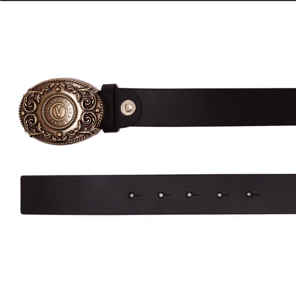 Versace Couture Belt Mens Black Leather Belt With Signature Gold Versace Buckle - Picture 4 of 10